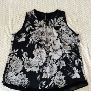 White House Black Market Sleeveless Black Floral Top
